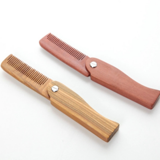 Folding Beard Comb Carrying Pouch for Men All Natural Wooden Beard Gift Box Green Sandalwood Comb fo